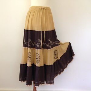 Vintage Embroidered Tiered Hippie Maxi Skirt S/M
